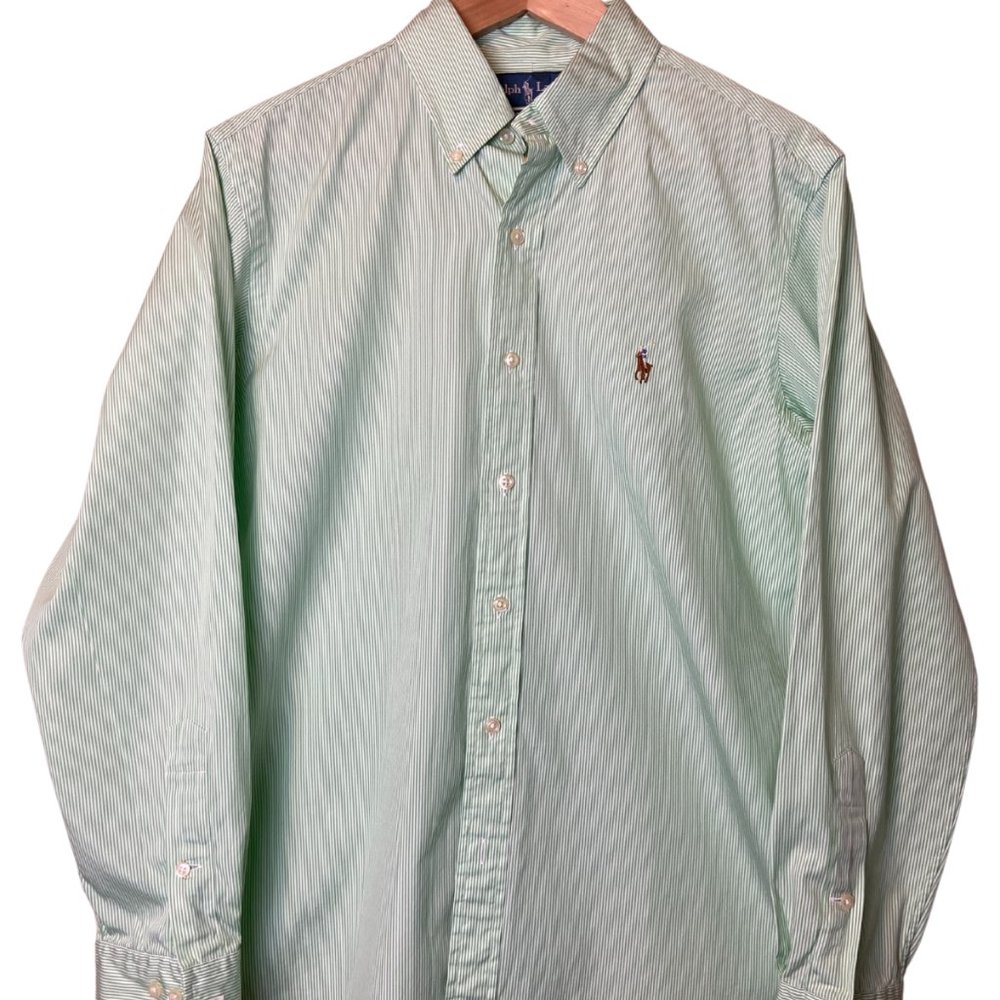 Polo Ralph Lauren Mint Green Pinstripe Dress Shirt | Size 15.5